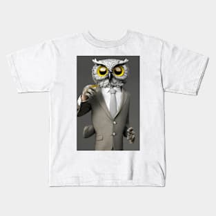 Cute Little Big Eyed Buissness Suit Wearing Owl Emoji Kids T-Shirt